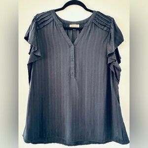 Knox Rose Navy Flutter Sleeve Blouse with Ruffled Details